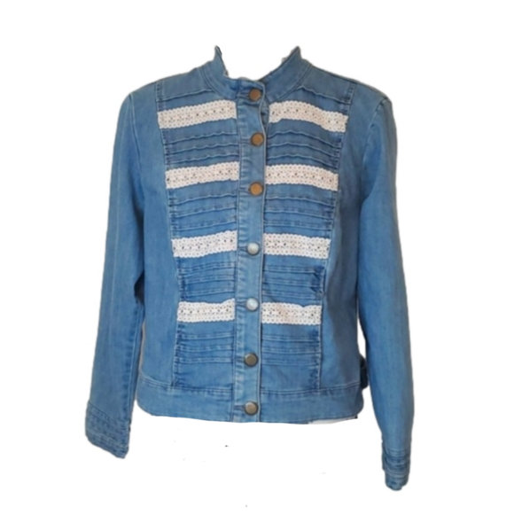 Christopher & Banks | Denim & Lace Military Style Jean Jacket - Size: MP - Picture 1 of 13
